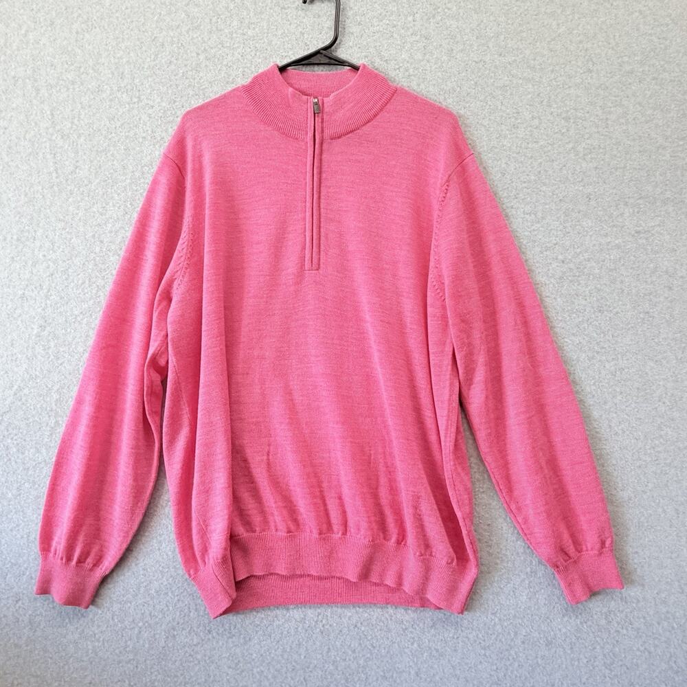 FootJoy FJ Mens Large Sweater Golf Pullover Pink Quarter Zip Wool Athletic EUC